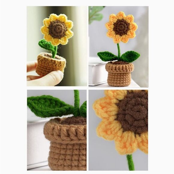 Kitcroet Crochet Kit Starter Kit, 2 PCS Sunflower Potted Plants, video tutorial - Picture 7 of 8